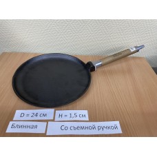 Сковорода блинная 24х1,5 см с деревянной ручкой БИОЛ БИ0124